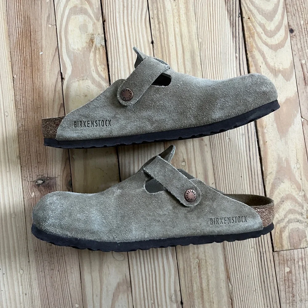 Birkenstock Boston Suede Clogs Taupe Soft Footbed Mules EU 39 US 8-8.5 Regular - Picture 7 of 8